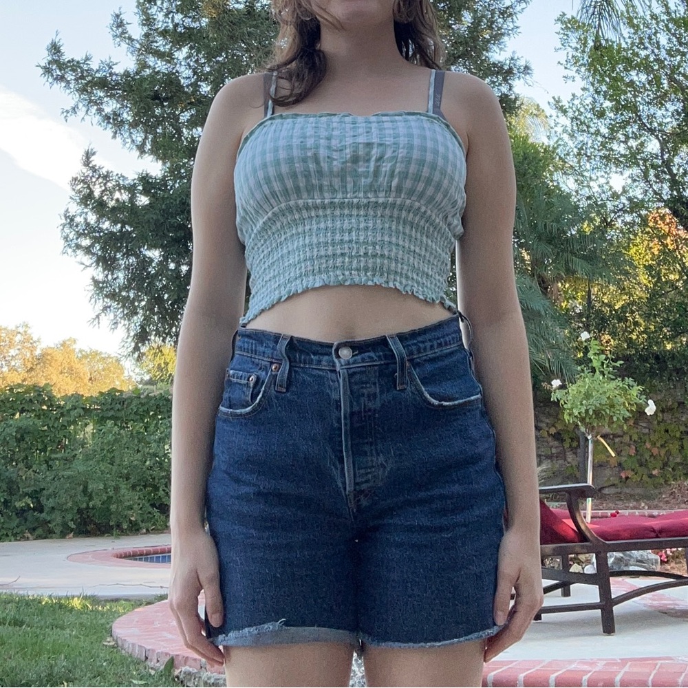 AE Gingham blue—ish green tank. XS